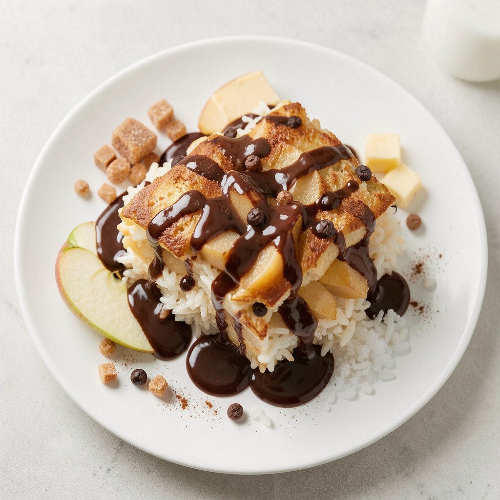 Ryż zapiekany z jabłkami w polewie czekoladowej