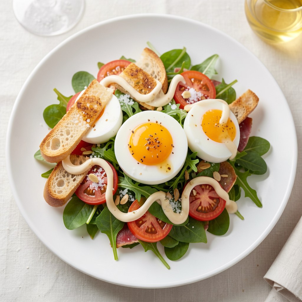 Jajka w koszulkach na sałacie