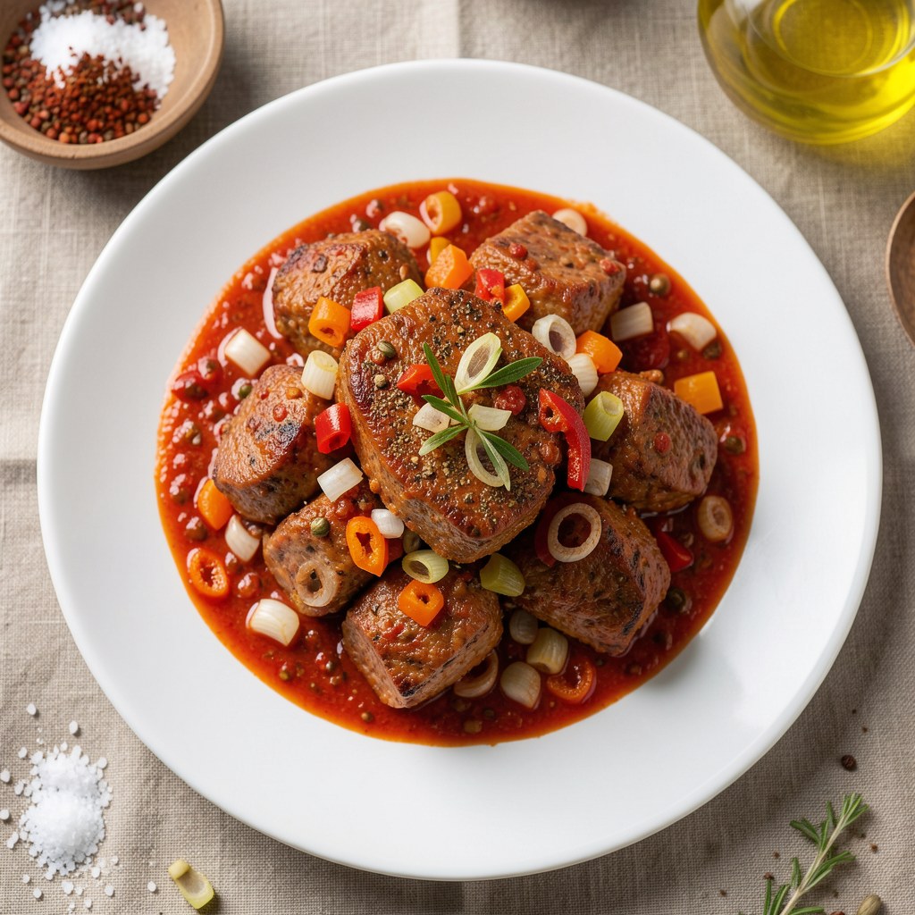 Żeberka wieprzowe z cebulką w sosie chili