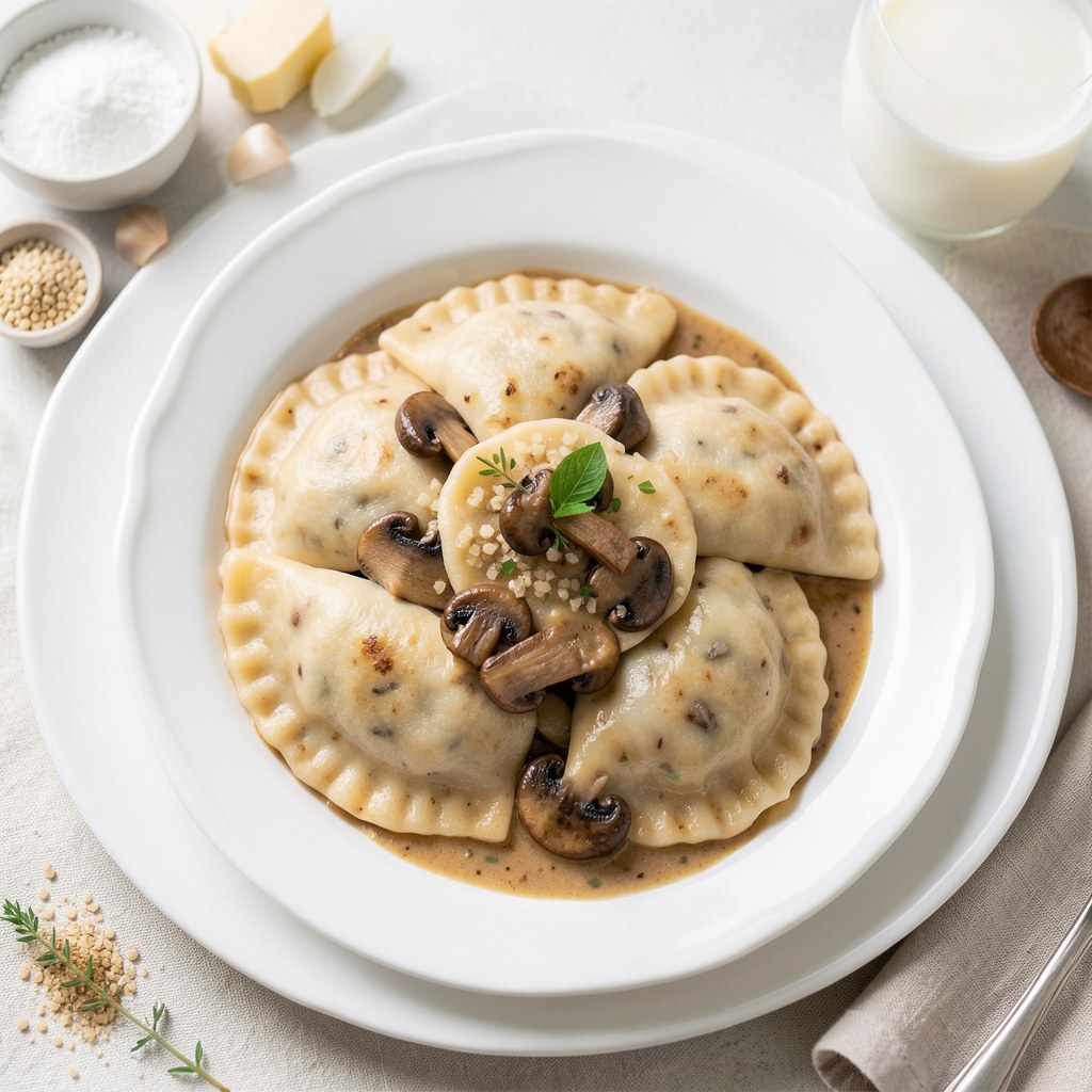 Pierogi z kaszą jęczmienną i pieczarkami