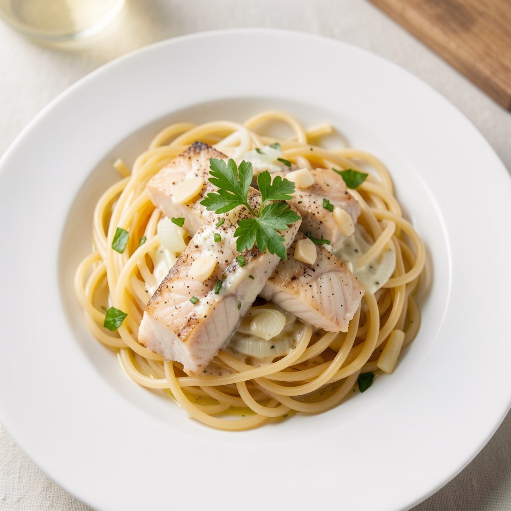 Spaghetti z dorszem i białym winem