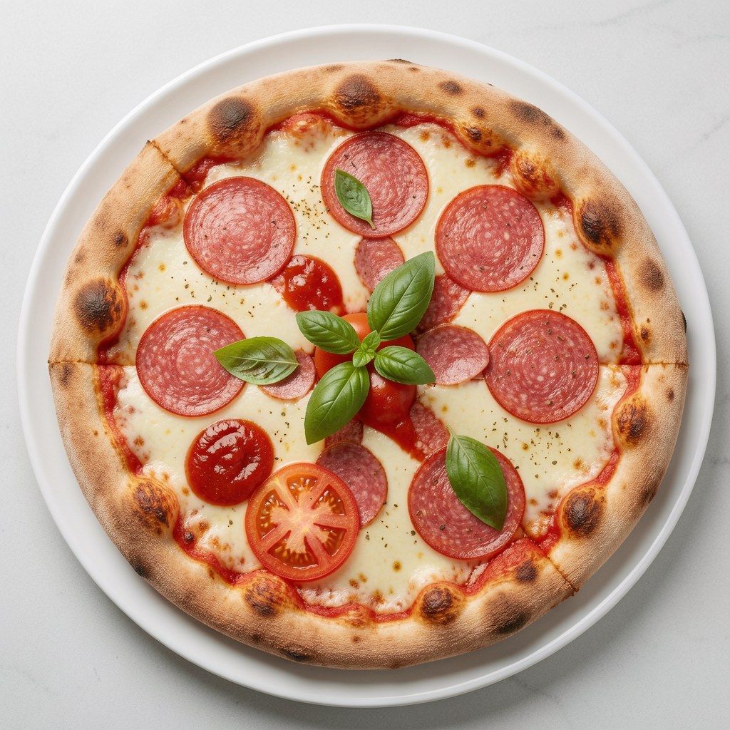 Pizza z salami i serem greckim