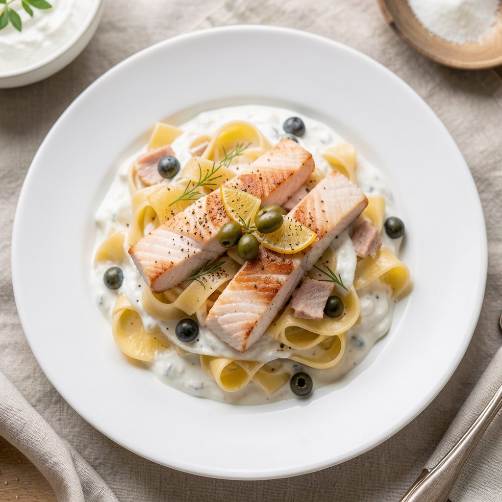 Tagliatelle z wędzonym łososiem i cytrynową nutą