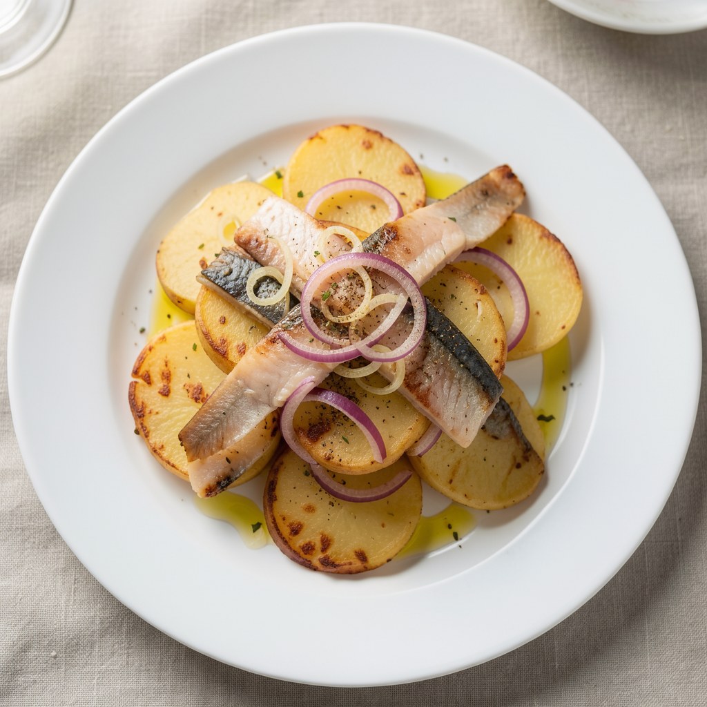 Ziemniaczki zapiekane z cebulką i śledziami