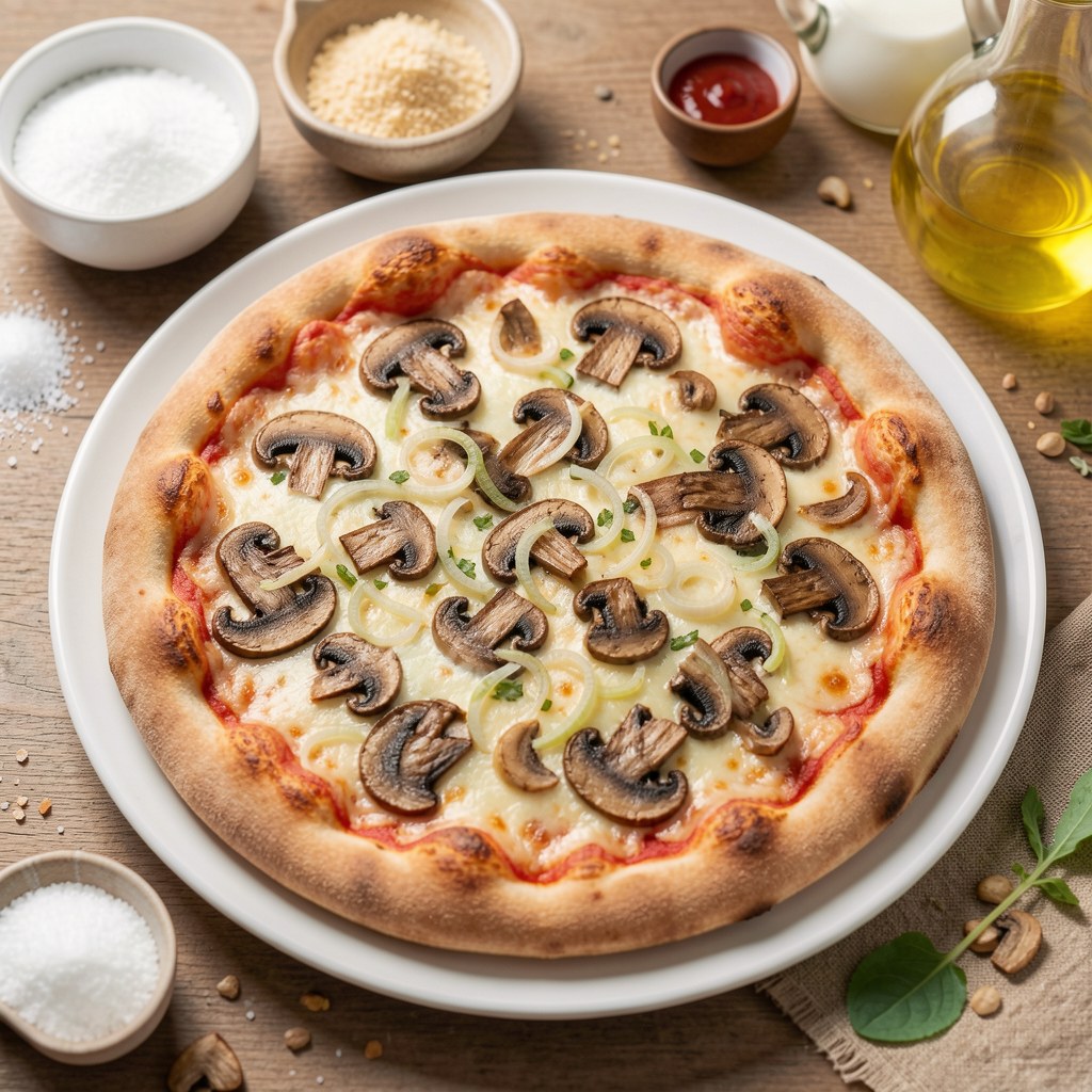 pizza z pieczarkami i cebulką