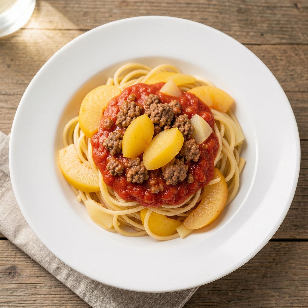 Spaghetti po Bolońsku z brzoskwiniami