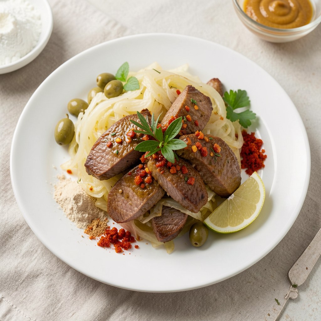 Kapusta z koperkiem na pikantnych polędwiczkach wieprzowych