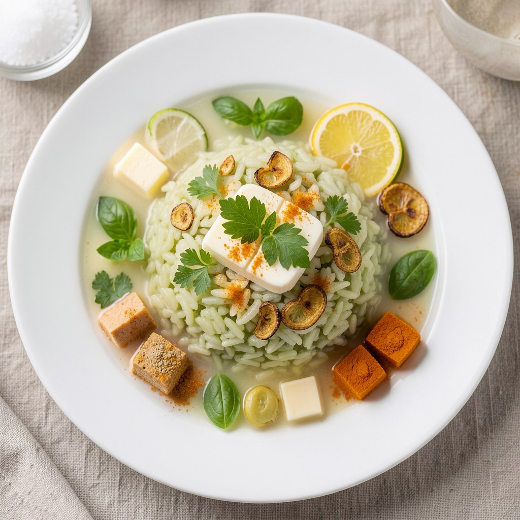 Ryż na bulionie w zielone ,, piegi "