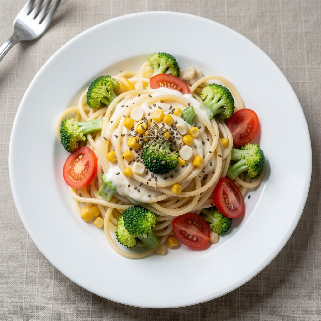 Brokułowe spaghetti z siemieniem