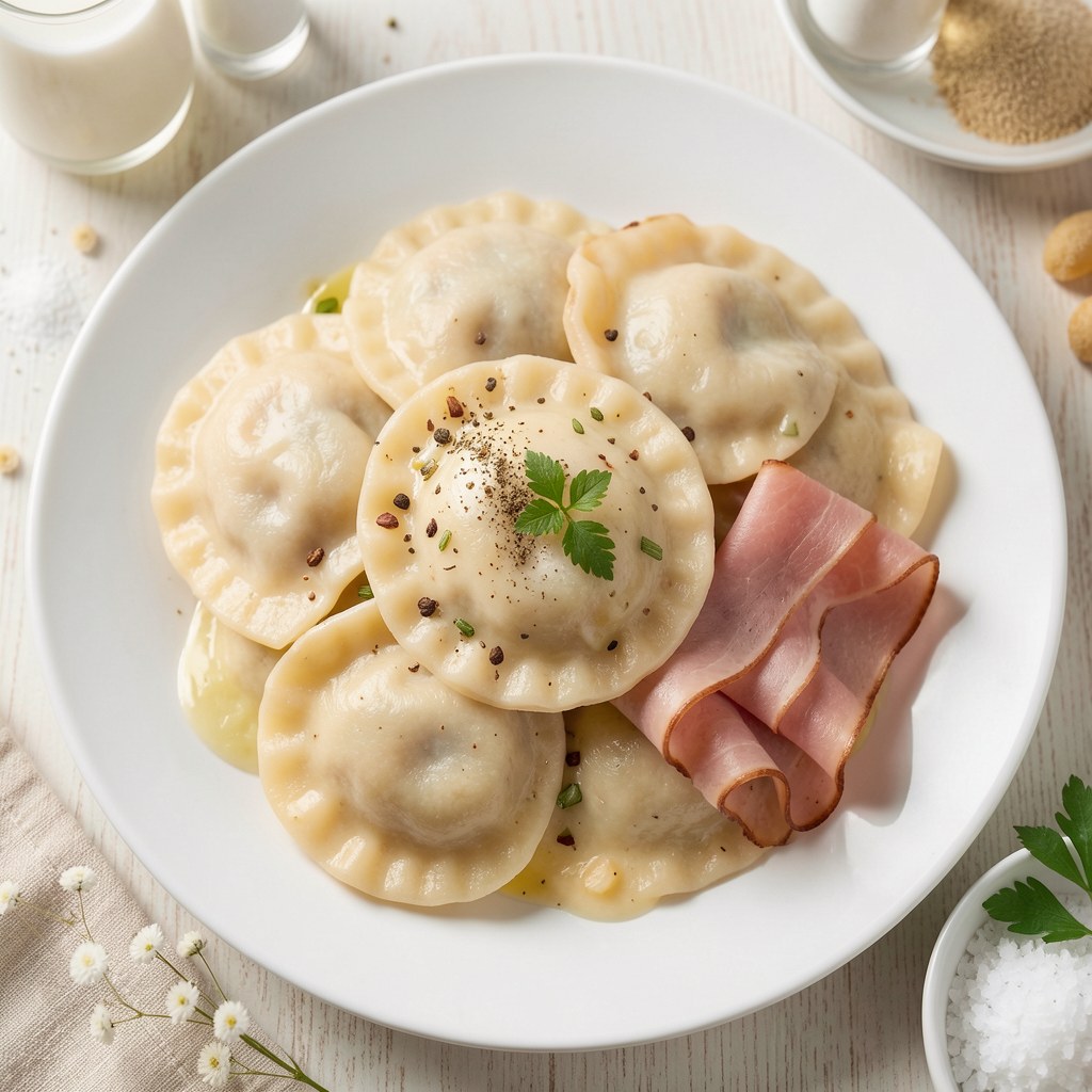 pierogi z ziemniaków z szynką