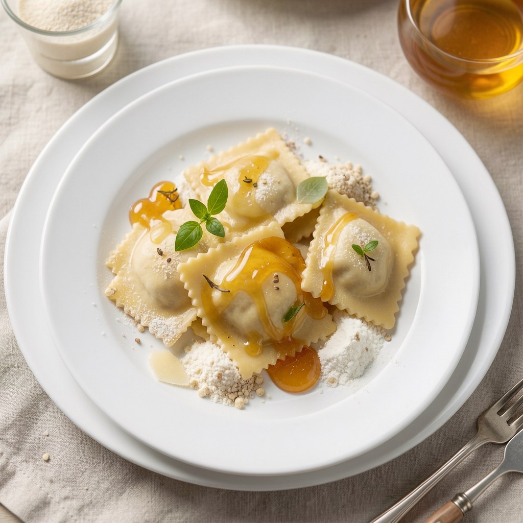 Serowe ravioli z miodem