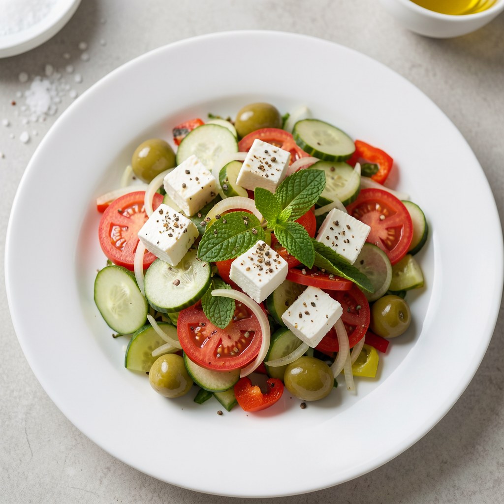Z serem feta i oliwkami