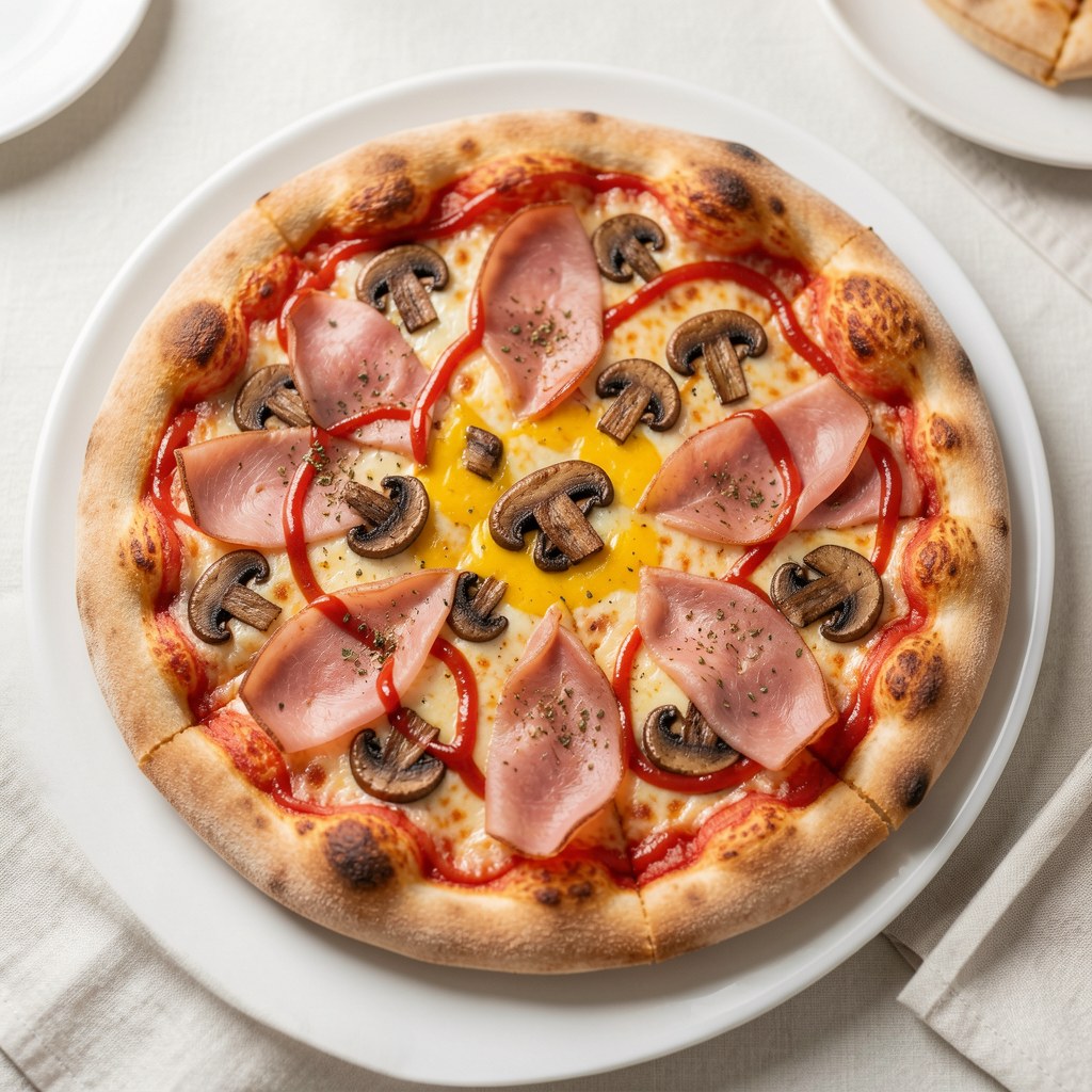 pizza z szynką i pieczarkami