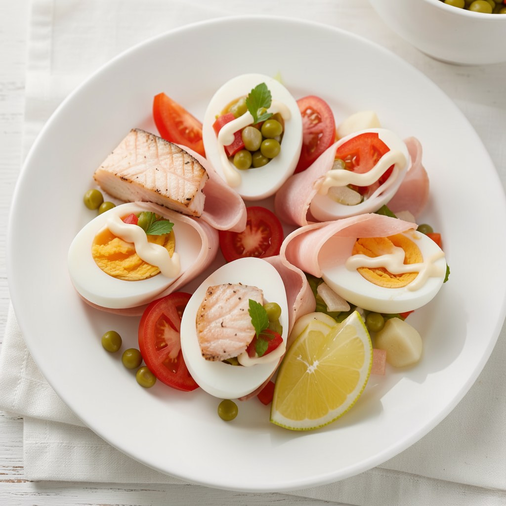 Faszerowane jajka i szynka