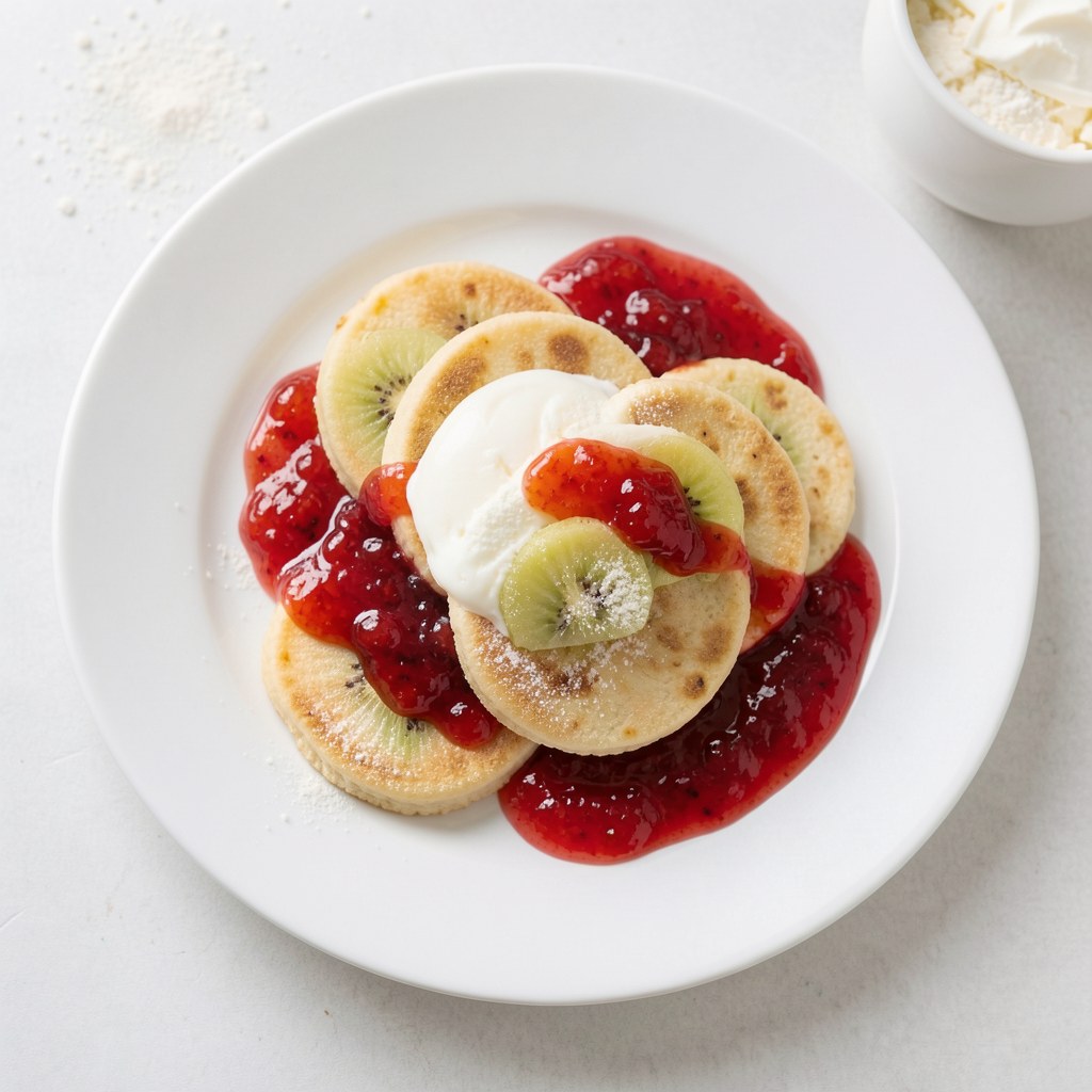 Placuszki brzoskwiniowe z dżemem truskawkowym