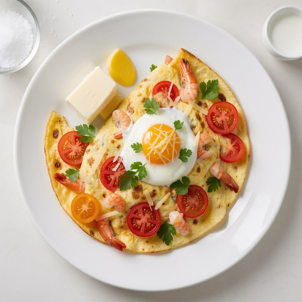 omlet z pomidorami i krewetkami