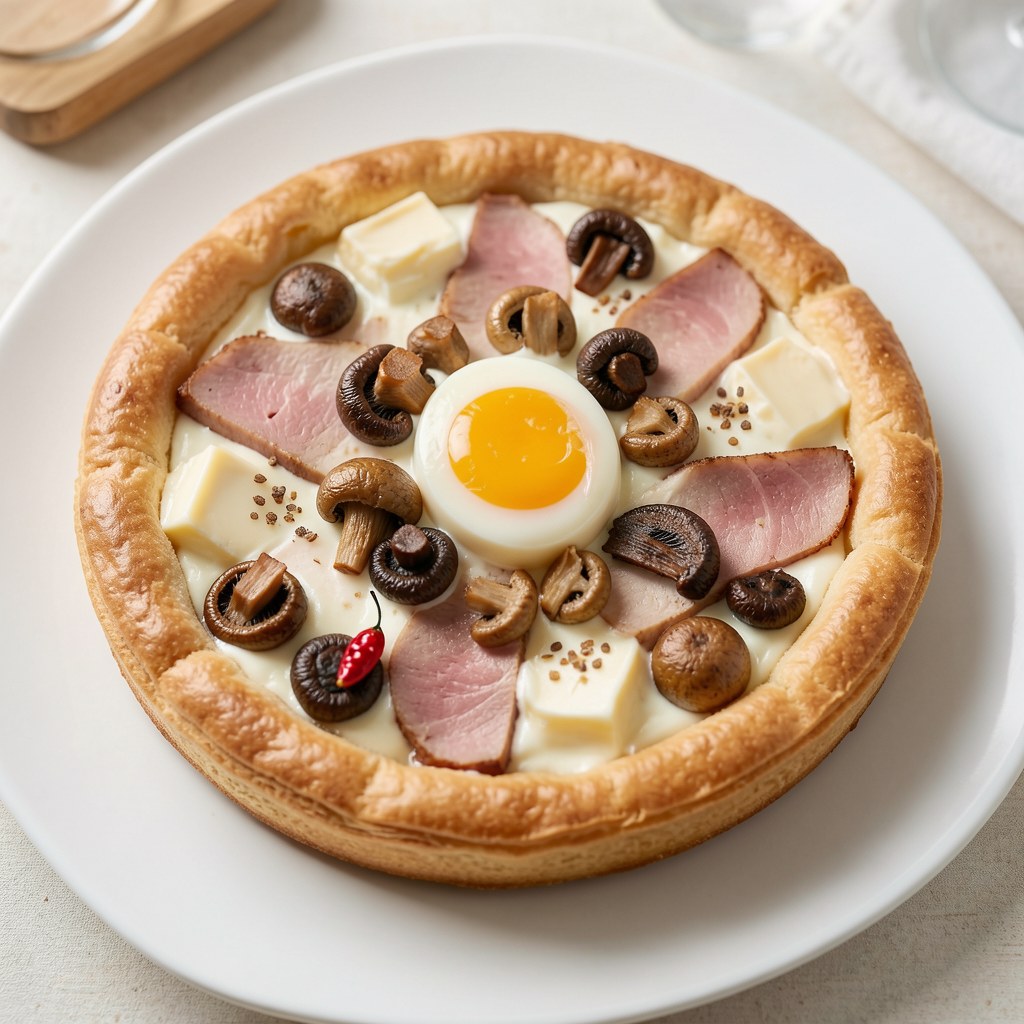 Tarta z ciasta francuskiego z boczkiem i pieczarkami