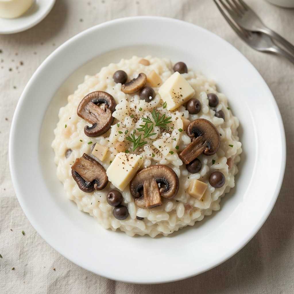 Risotto z pieczarkami i bobem