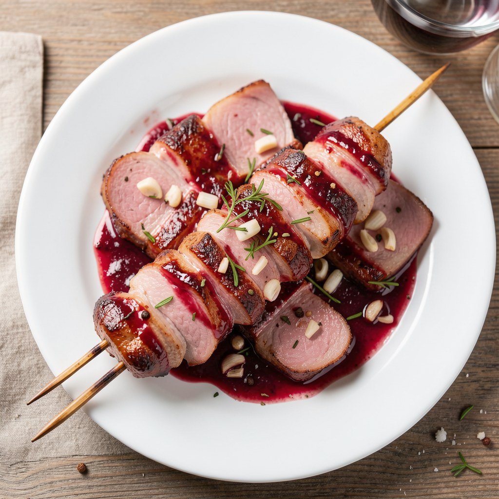 Szaszłyk z szynki w czerwonym winie