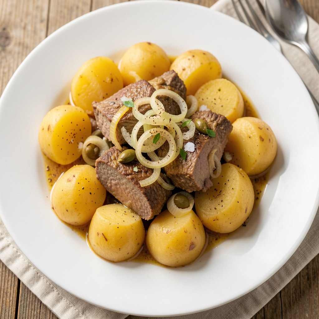ziemniaki z mięsem duszone w piwie
