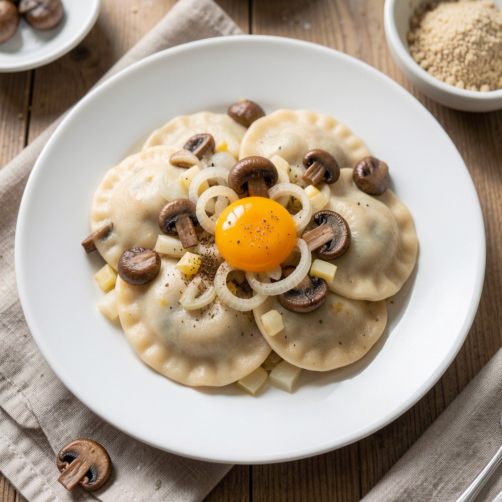 Pierogi z cebulą i pieczarkami