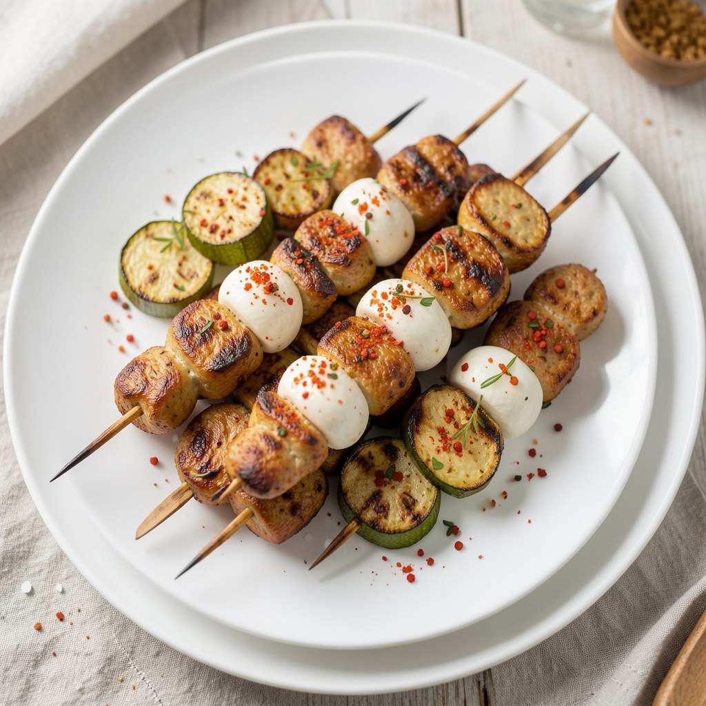 szaszłyki z grillowanej cukini i mozzarelli