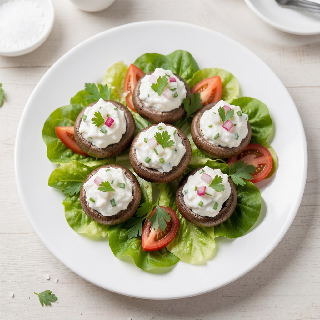 Pieczarki faszerowane białym serem.