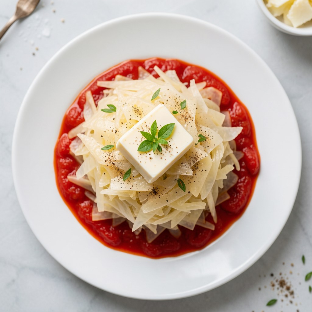 Kapusta biała duszona z koperkiem na pomidorowo