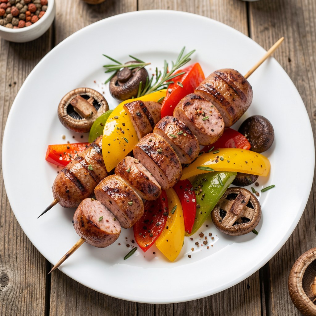 Grillowane szaszłyki z kiełbasą w cytrynowym pieprzu