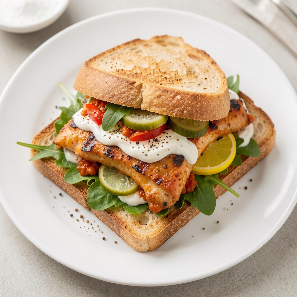 Grill: Sandwich z pastą z tuńczyka i grillowanym kurczakiem