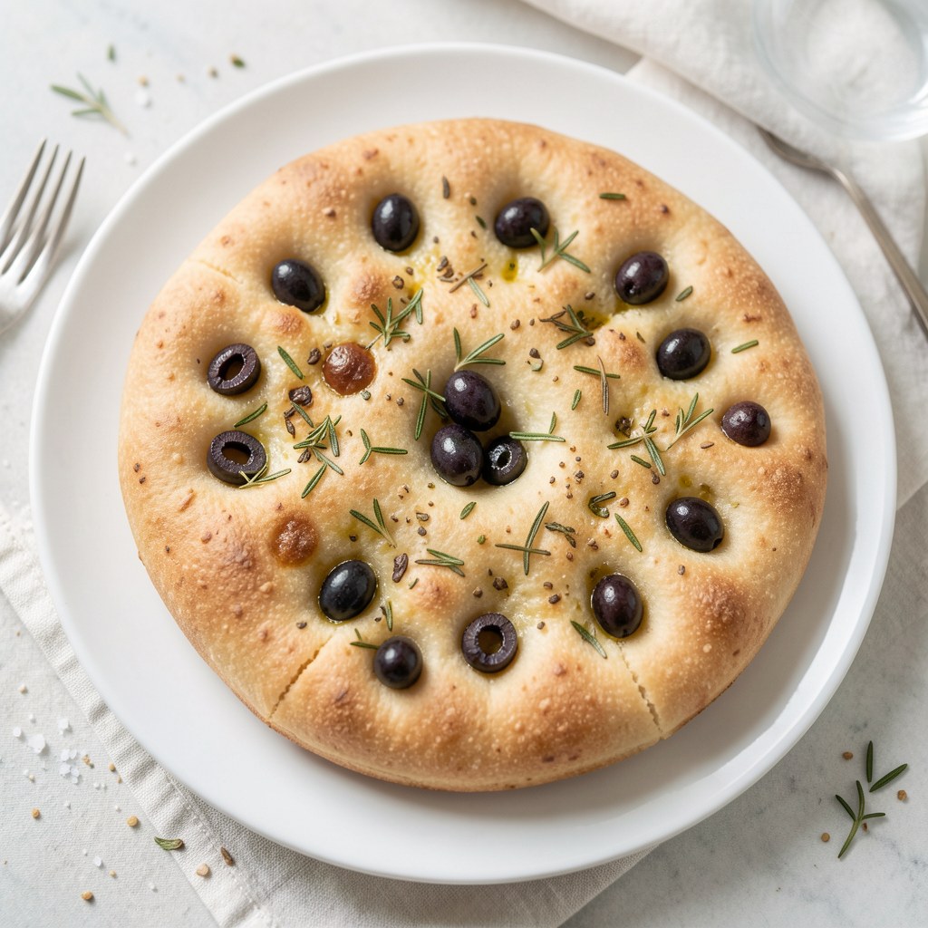 Focaccia z oliwkami i ziołami prowansalskimi