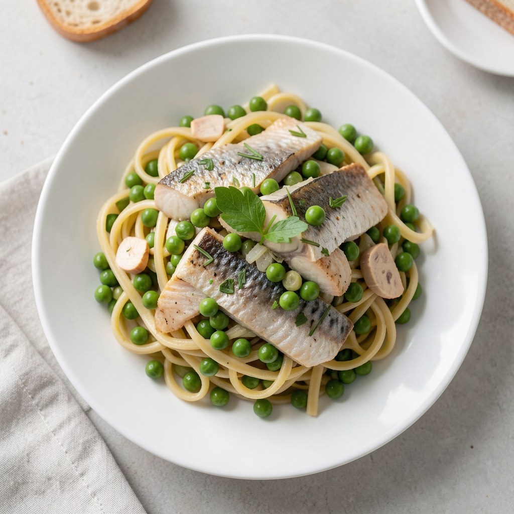 pasta z ryby wędzonej i zielonego groszku