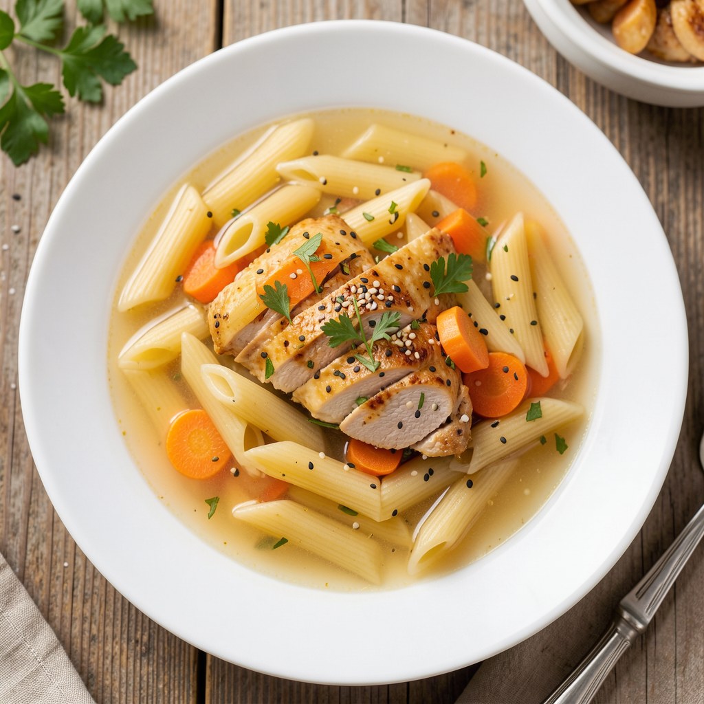Penne z kurczakiem, marchewką i sezamem