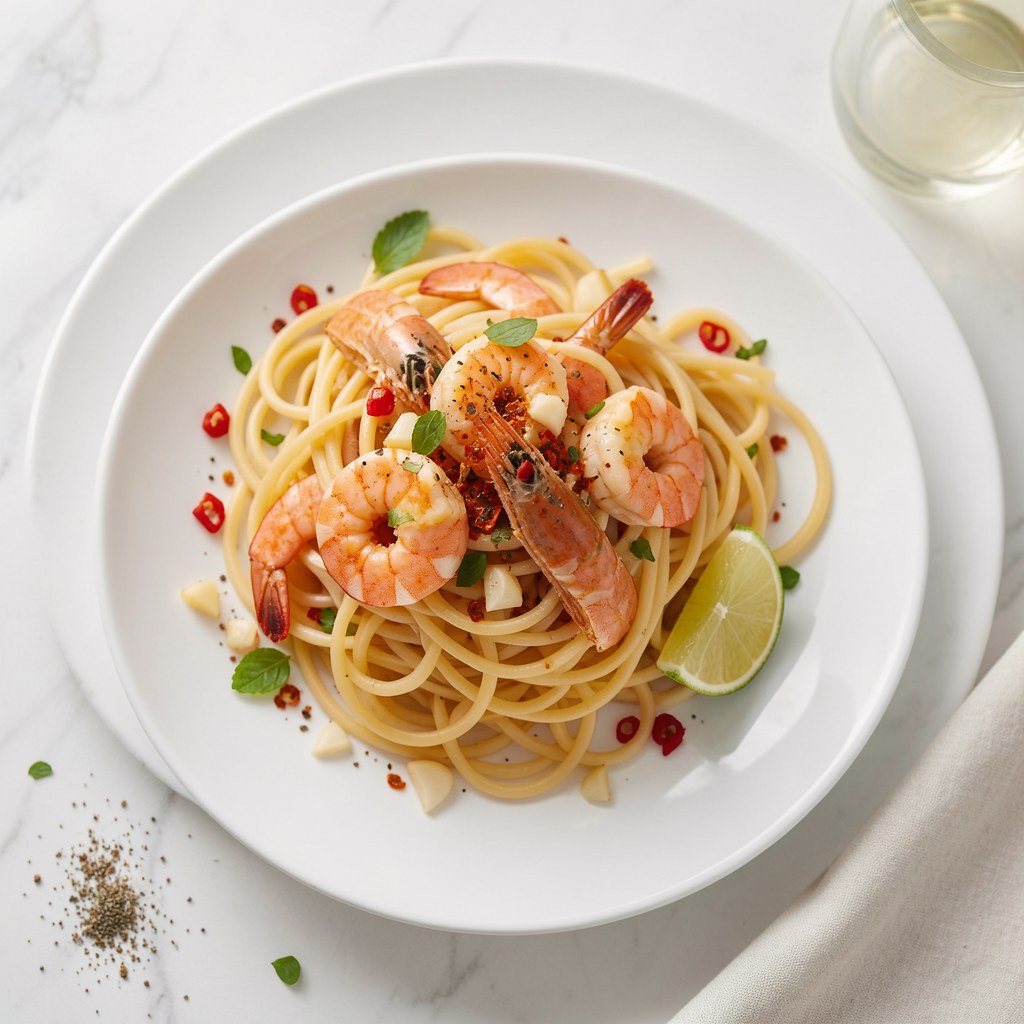 Spaghetti z krewetkami na ostro