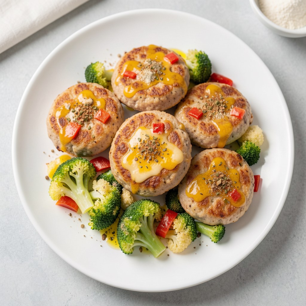 Kotleciki z indyka z brokułami, papryką i serem