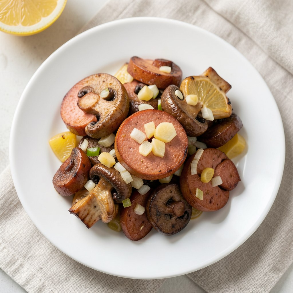 Szaszłyczki kiełbasiano - pieczarkowe