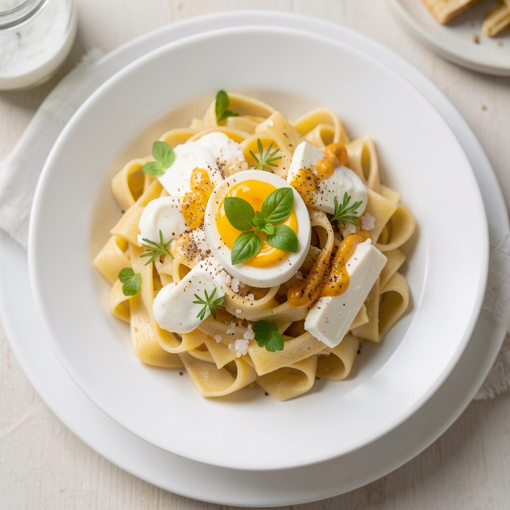 Pasta z serem, żółtkiem i szczypiorkiem