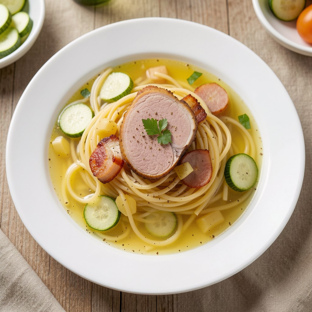 Spaghetti z boczkiem i cukinią