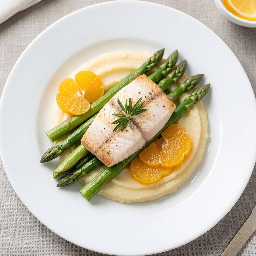 Halibut ze szparagami
