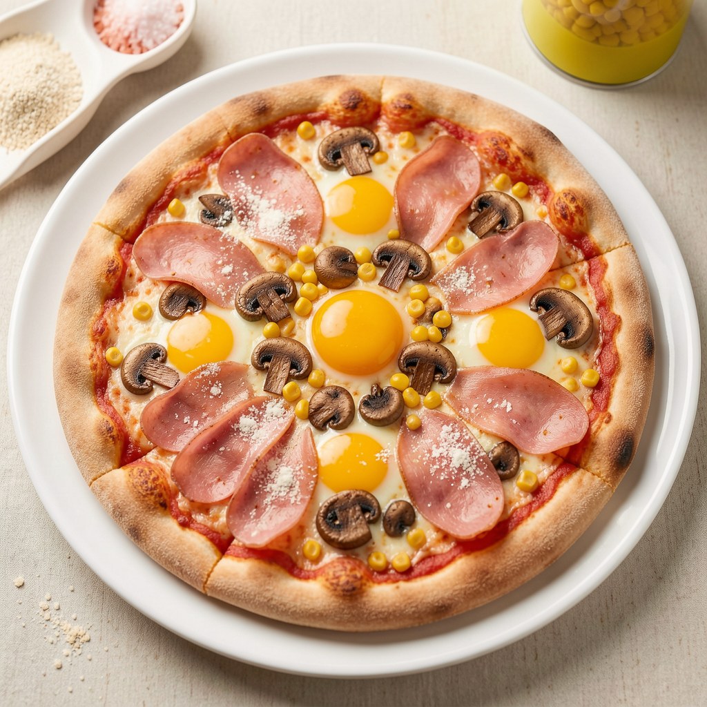 Pizza z szynka pieczarkami i kukurydzą