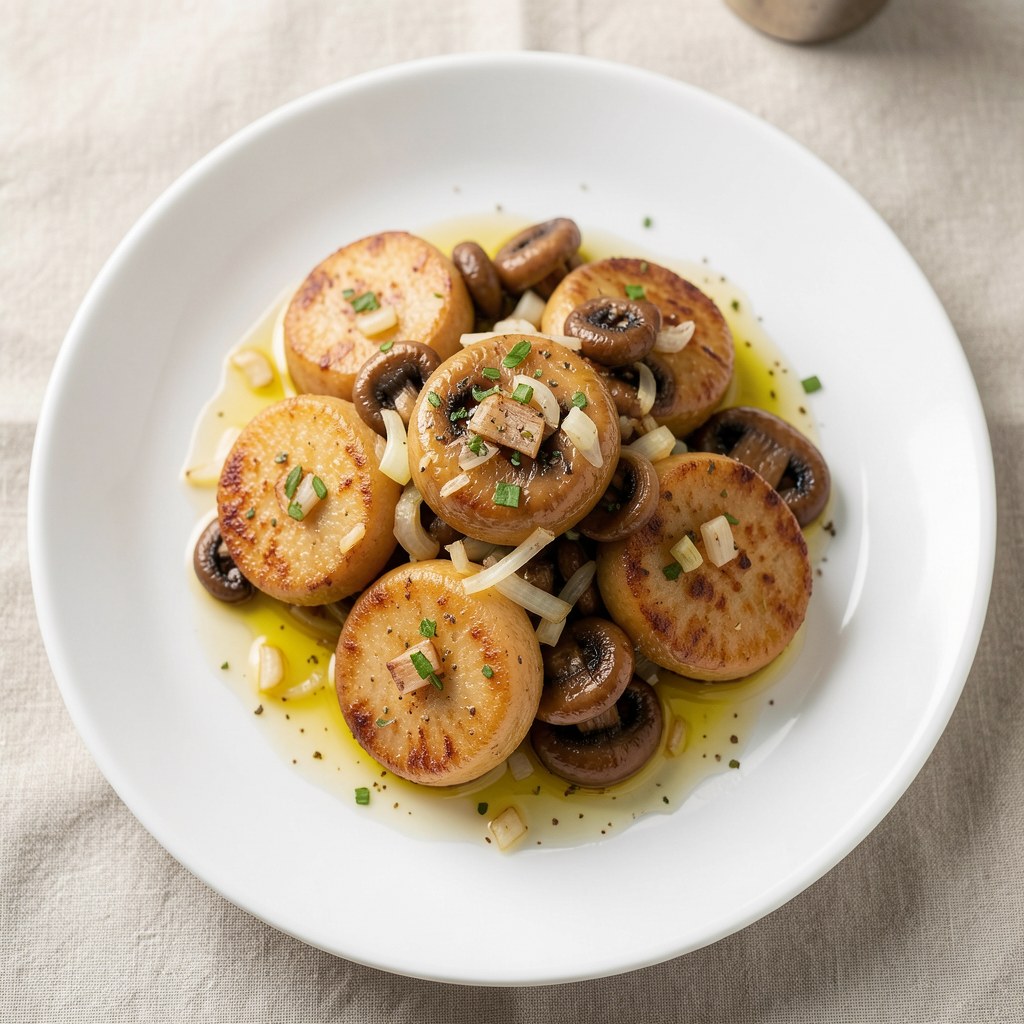 Boczniaki smażone z cebulą