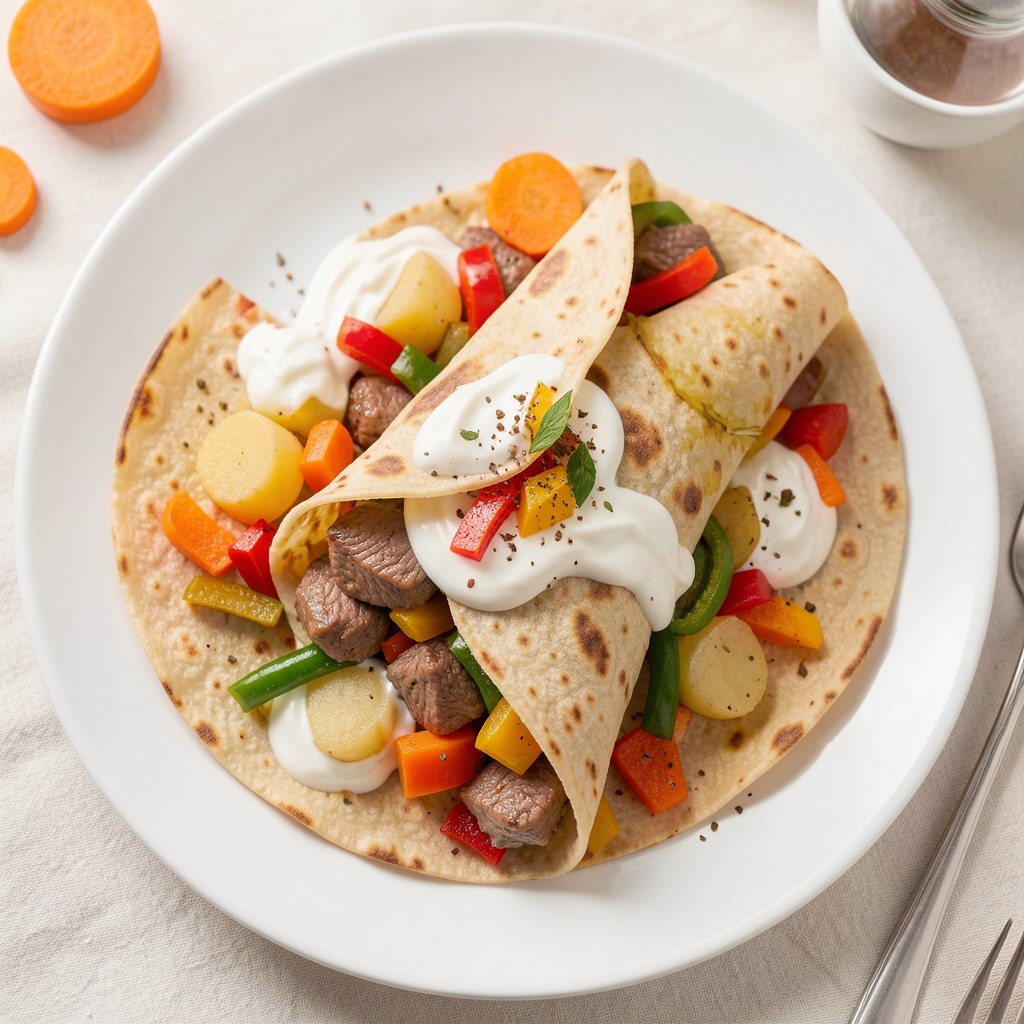 tortilla z wołowiną i papryką