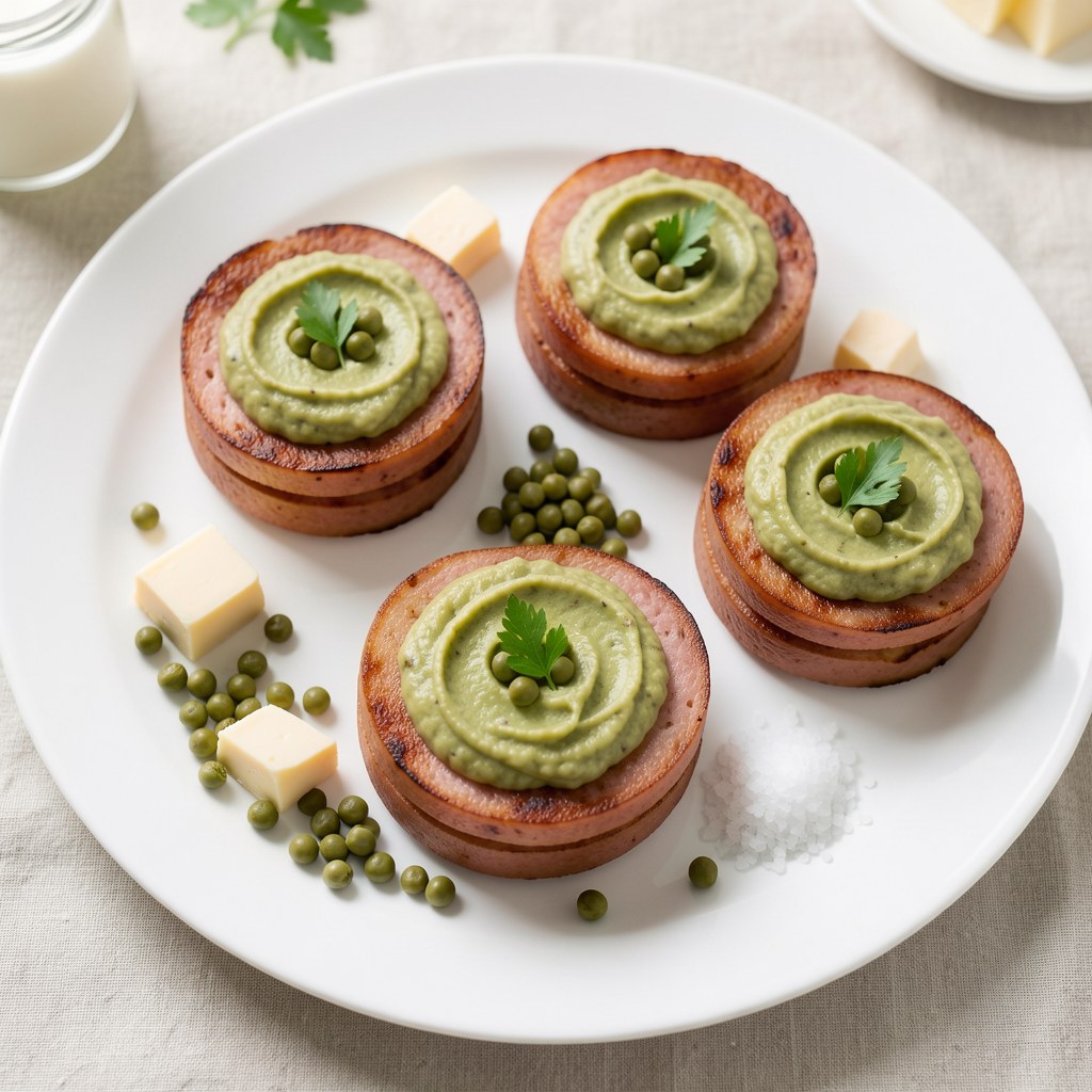 Miseczki z mortadeli z puree groszkowym