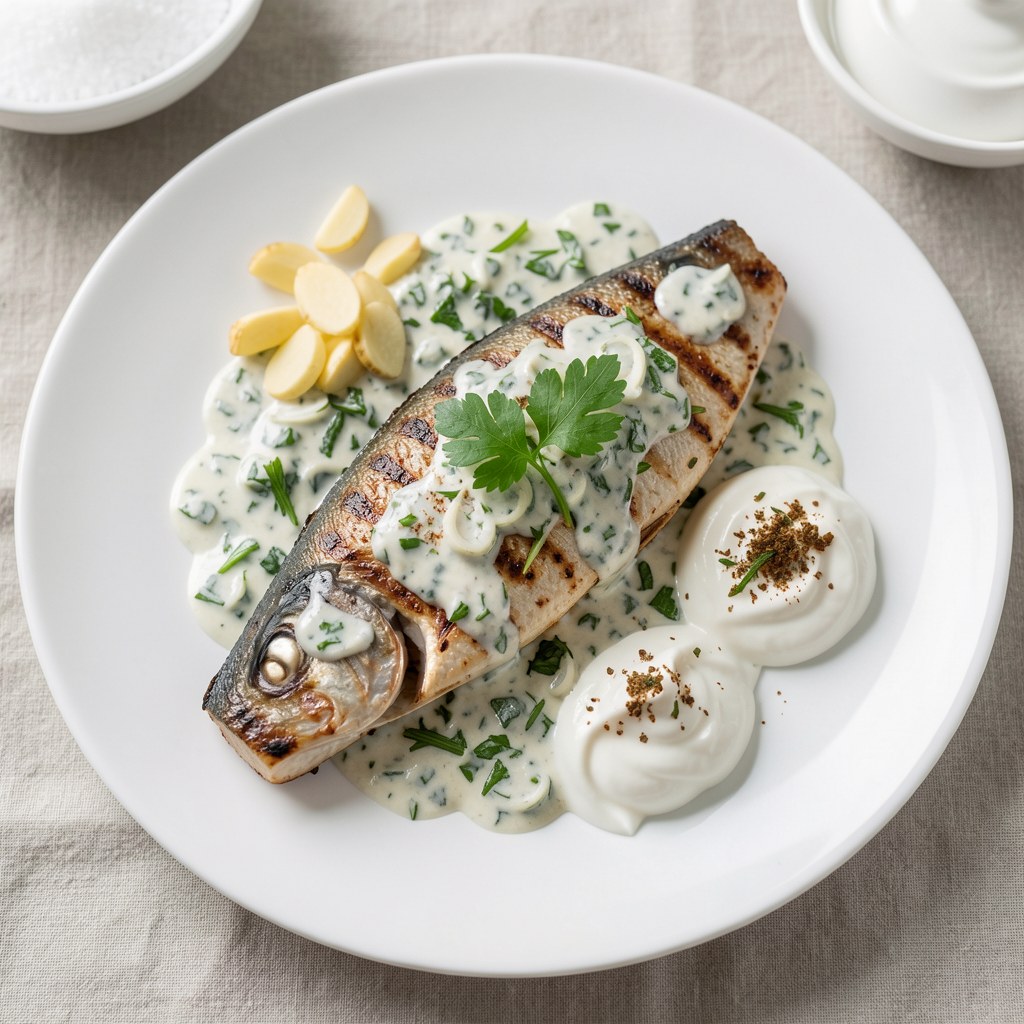 Grilowany pstrąg z sosem czosnkowo-rzodkiewkowym
