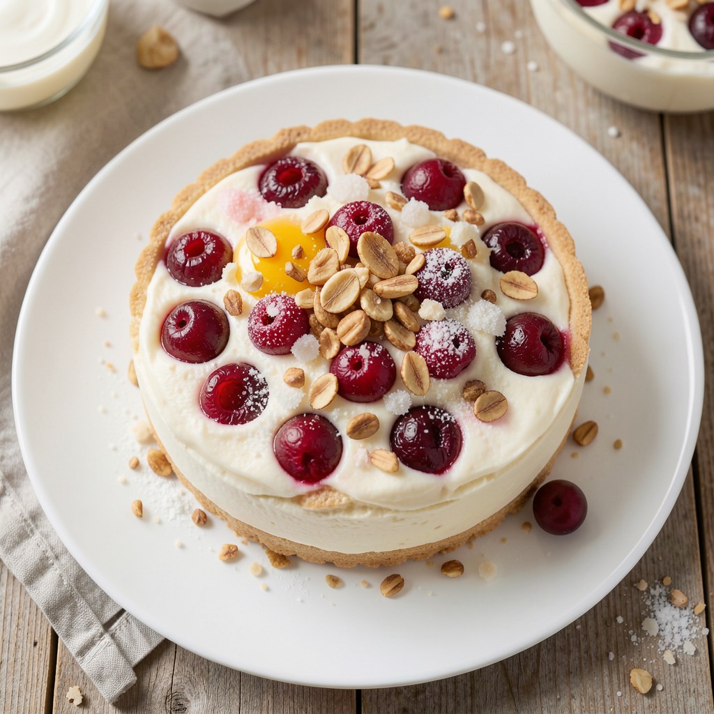 Tarta orzechowo - serowa z czereśniami
