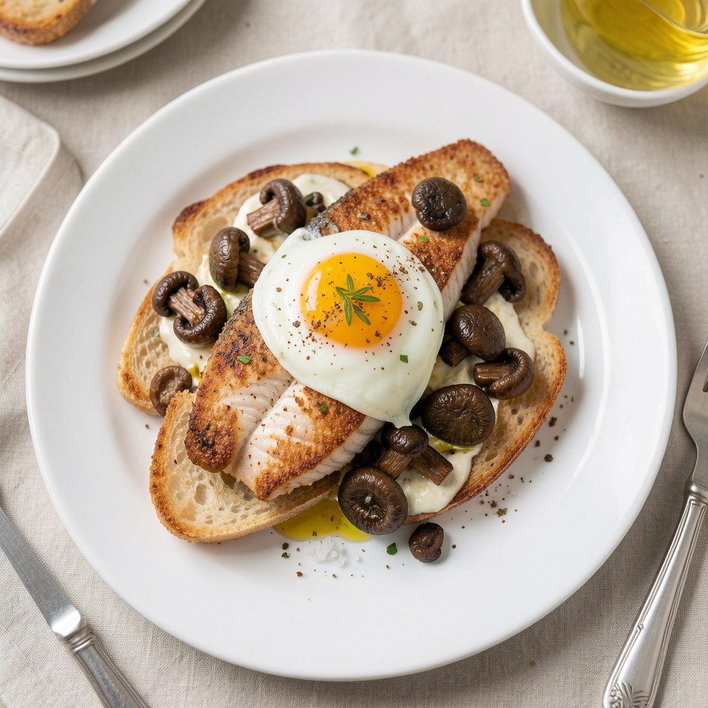 halibut z pieczarkami i serem