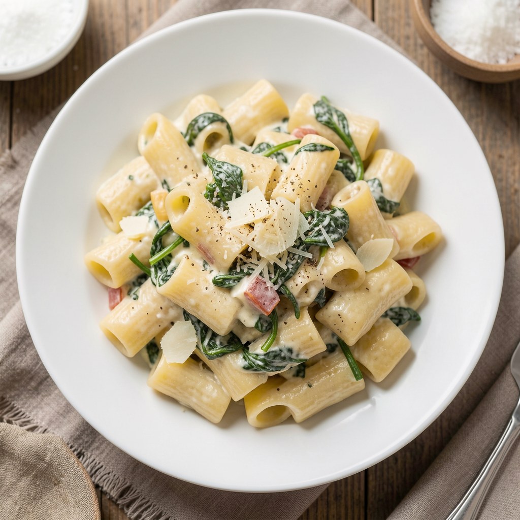 Tortiglioni ze szpinakiem i kaparami