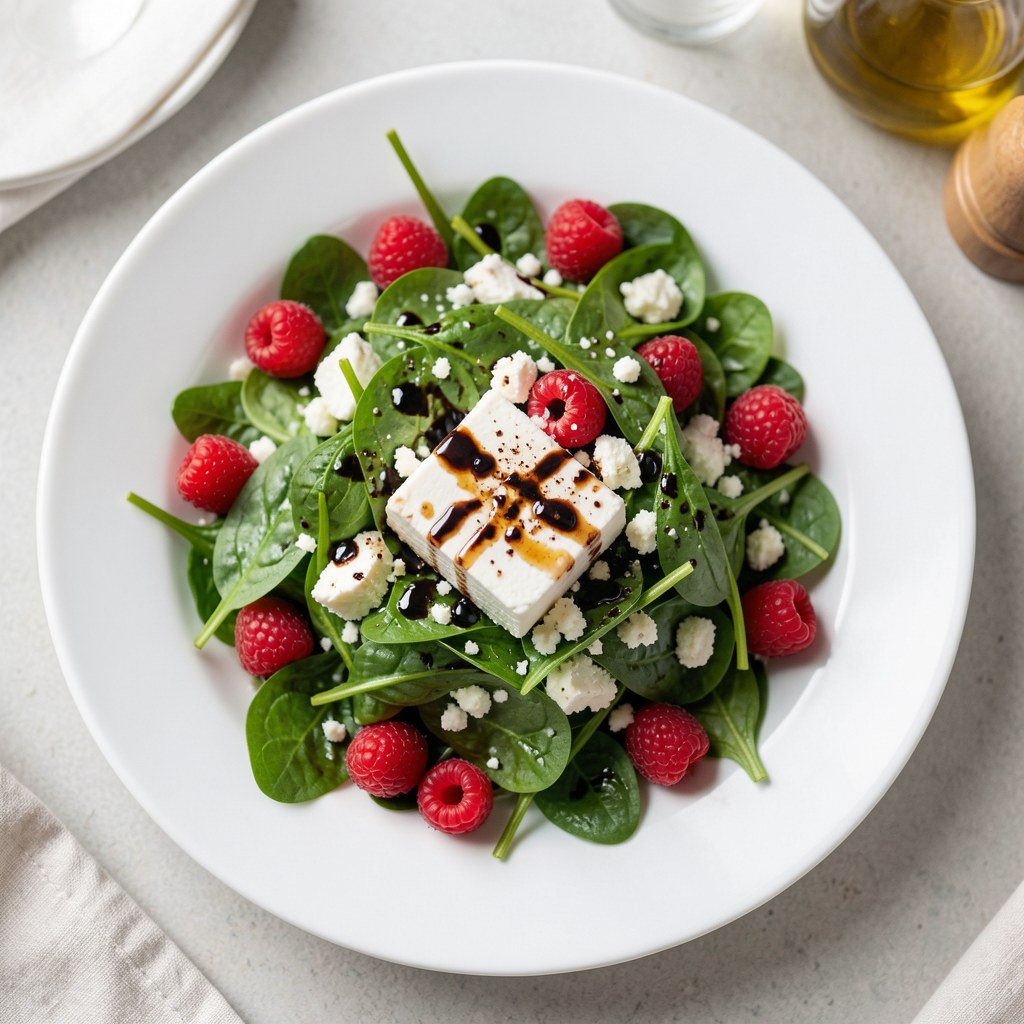 Wiosenna sałatka ze szpinakiem, truskawkami i kozim twarogiem