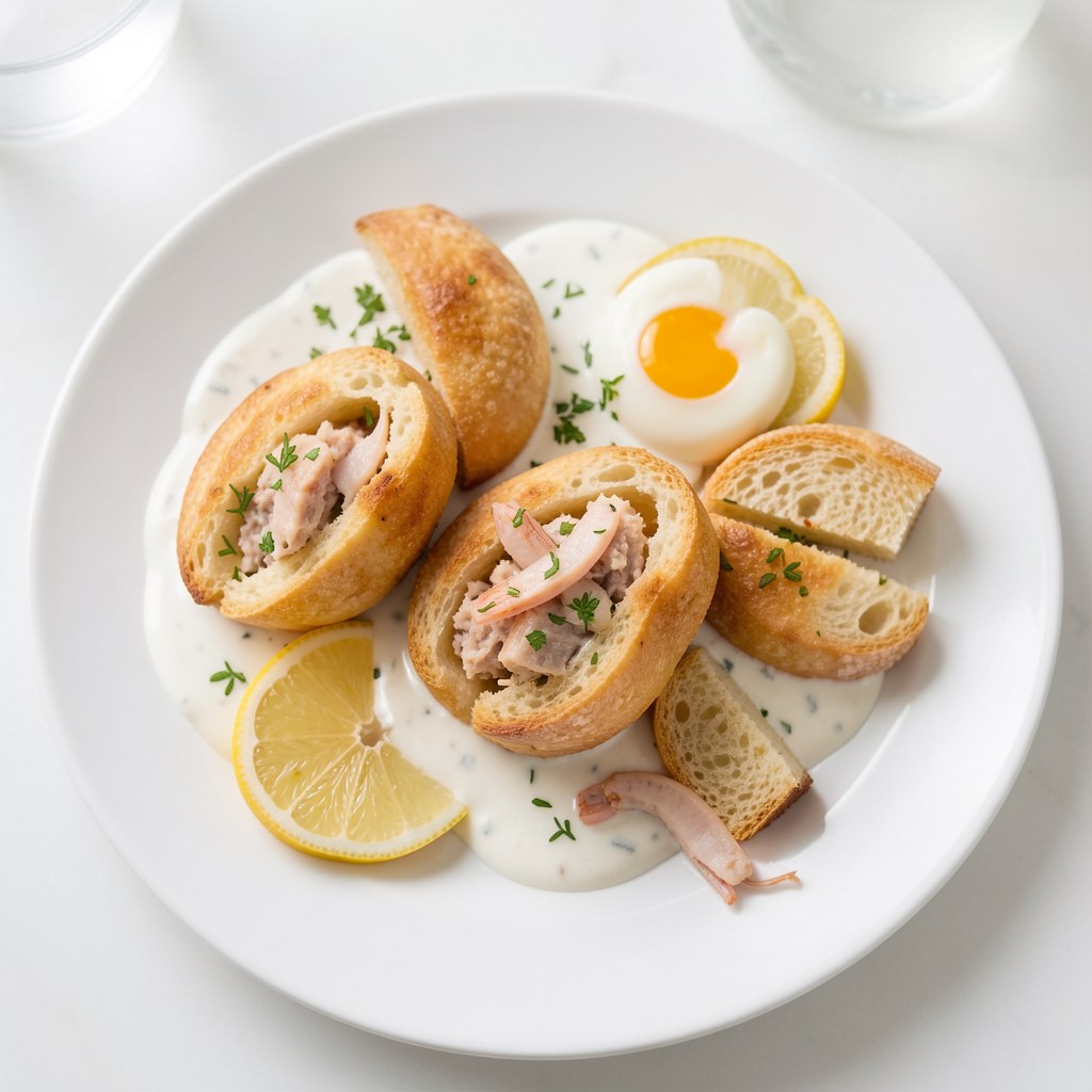 Pierożki z sandacza na sosie z szyjek rakowych