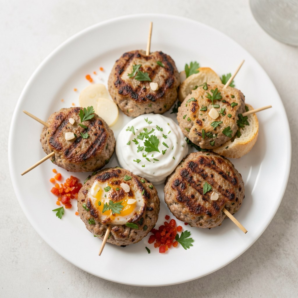 Pikantne kotleciki z grilla z dipem jogurtowo-pietruszkowym